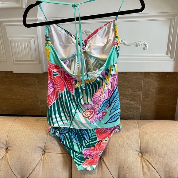 Bf:  TRINA TURK Terra Nostra Tankini In Multi color Green Yellow Pink … Size 4 - Picture 3 of 15